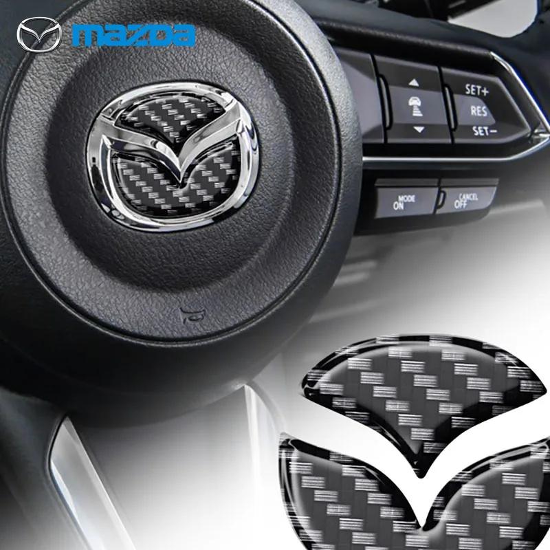 For Mazda Carbon Fiber Car Steering Wheel Emblem Logo Universal Auto Decorative Styling Decals Sticker Black for Axela ATENZA CX