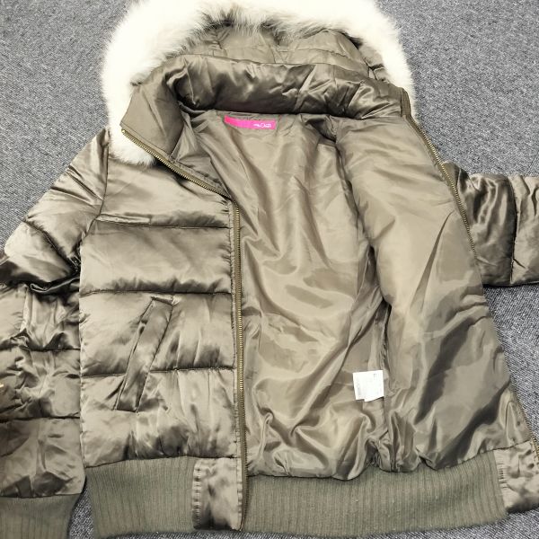 The Closet/100% Silk/Fox Fur Down Jacket/Approx. S/Olive/Khaki/SILK/jacket/jumper(USED)