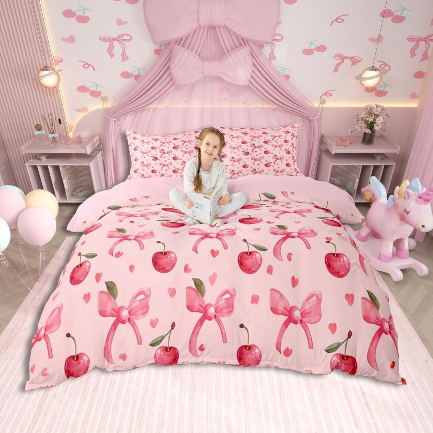 

Homewish Cute Bowknot Duvet Cover SetKawaii Bowtie Bow Bedding SetOrange White Ribbon Bed Set For Girl EU Single(135*200cm)3pcs