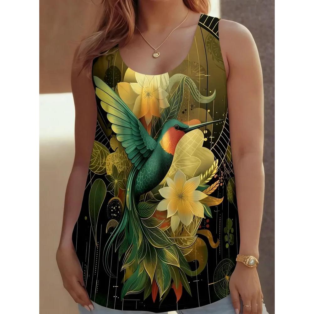 Women's Flower Butterfly Print Top Fashionable Simple Sleeveless T-shirt Casual Comfortable Camis Tank Tops