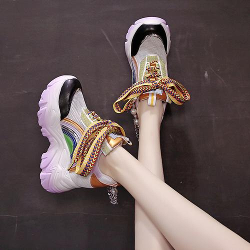 Fashion Women Platform Sneakers 9cm Height Increasing Chunky Casual Shoes Sports Vulcanized Shoes Woman Colorful Female Fashion Sneakers