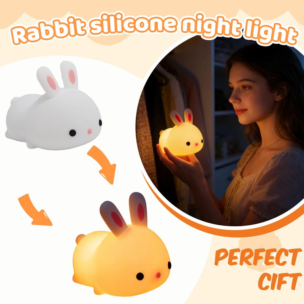 Cute Bunny Night Light – -sensitive Silicone Rechargeable Light With Soft Tones, Suitable For Home, Bedroom, And Bathroom.