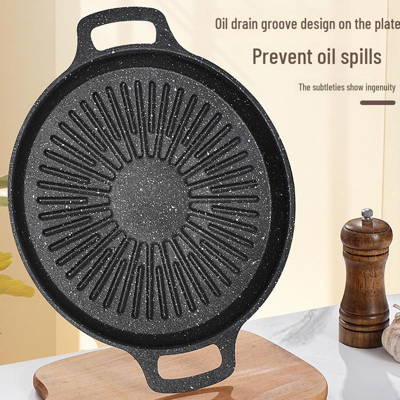 Maifan Stone BBQ Tray: Non-Stick Teppanyaki Grill Pan for Korean BBQ Pot, Induction Cooker, Outdoor Roasting.