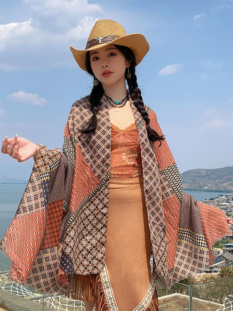 Cotton Linen Elegant Vintage Women Silk Scarf Beach Wrap Shawl Boho Print Lady Femme Hijab Bandana Mujer Vacation Scarve Pareo