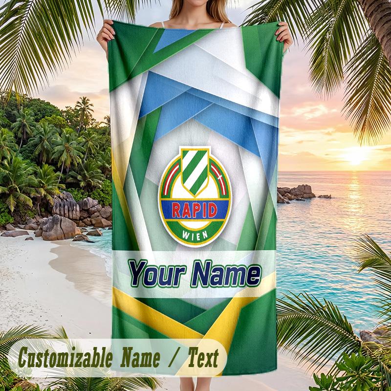 Beach Towel Rapid Wien FC Print Custom Name Text Soft Towel for Swimming Pool