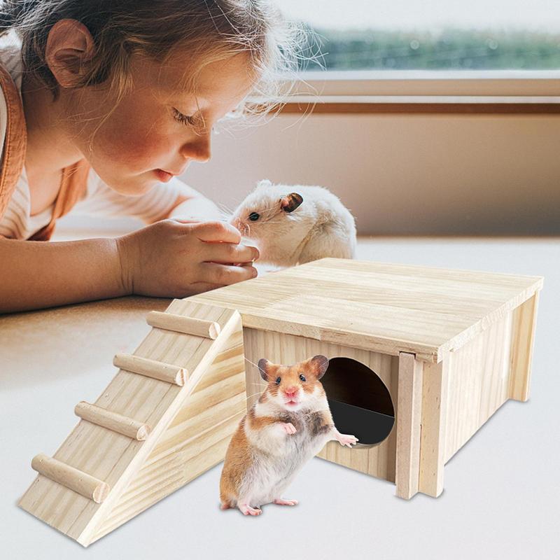 

Hamster Hut Wooden Double-Decker Hut Habitats Decor With Climbing Ladder Cage Accessories For Dwarf Gerbils Mice Small Animals China Mainland