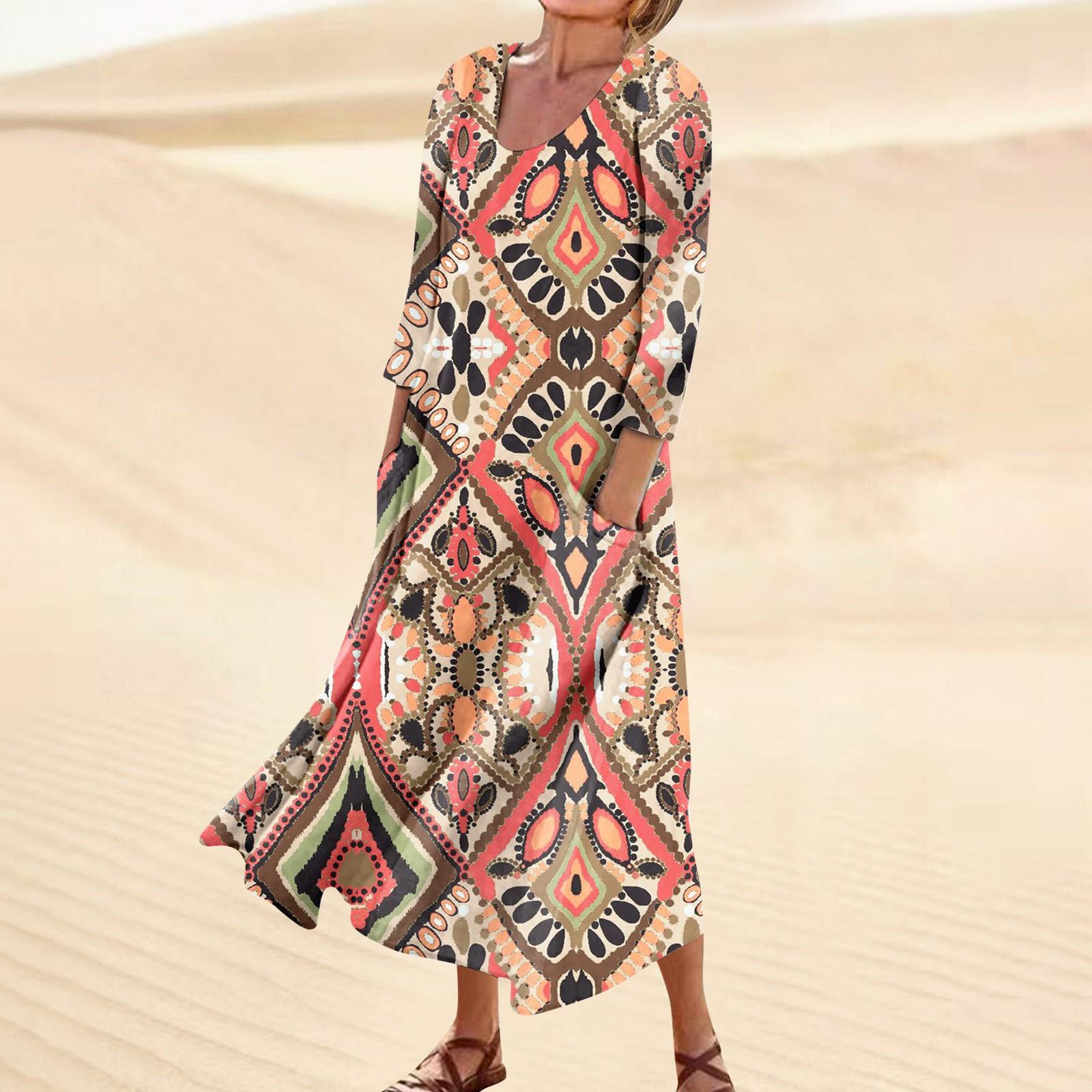 

Платье для женщин, весеннее повседневное модное платье в стиле бохо с рукавами 3/4 для праздника, большого размера XL