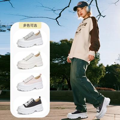 Schaumstoffsohle Leinenschuhe Herbst neue Schuhe Damenschuhe vielseitige Mode Plateauschuhe lässige erhöhende Board-Schuhe Damen