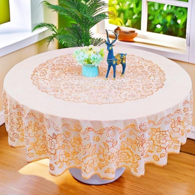 Large Round Dining Table Cloth Waterproof, Anti-Scalding And Anti-Fouling Leave-In Pvc Plastic Tablecloth European High-Grade Round Table Cloth