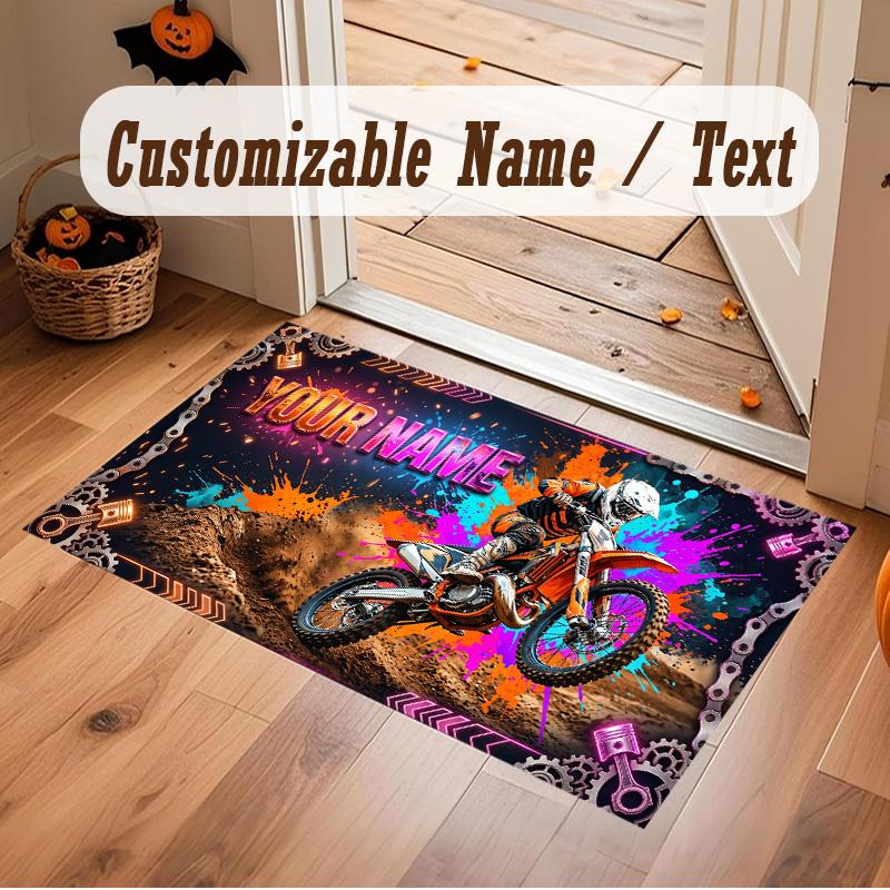Motorcycle Biker Theme Soft Crystal Velvet Rug Custom Name & Text Print Non Slip Floor Rug for Bedroom Living Room