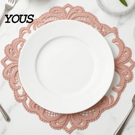 Soft Macaron Color Tableware Retro Oval Lace Doily, Embroidered Rose Placemat, Elegant Floral Table Washable Linens Mat, Decorative Doilies for Dining