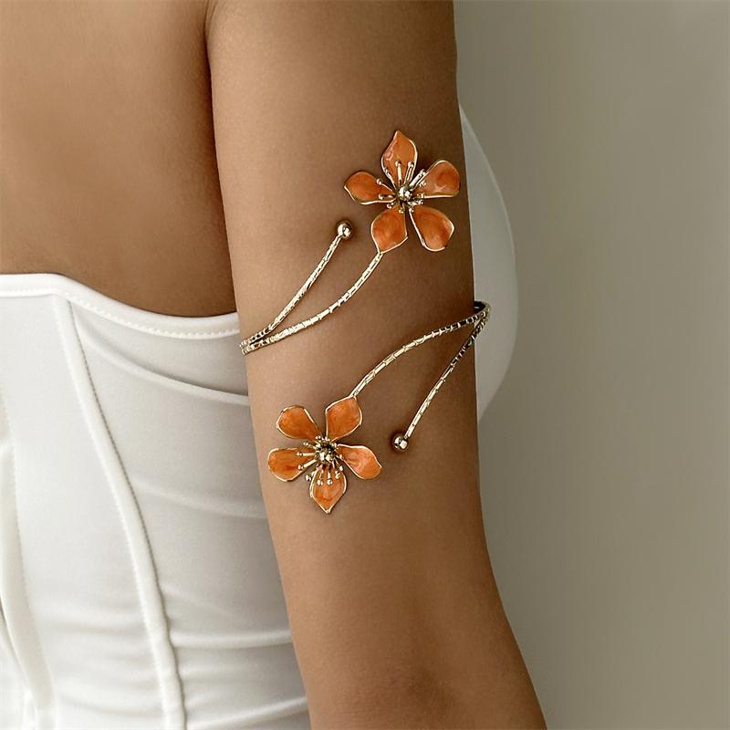Pulsera brazalete de flor de esmalte elegante estilo boho para mujer, brazalete geométrico en espiral de moda, joyería para fiesta en la playa
