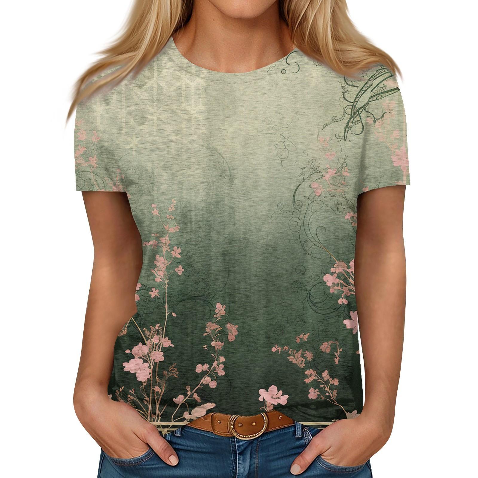 

Женская повседневная футболка с круглым вырезом и короткими рукавами с принтом L армия зеленый