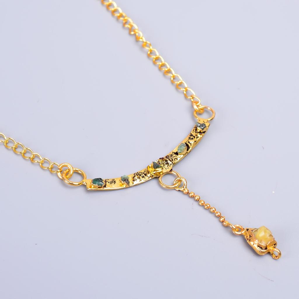 Ethiopian Opal Gemstone Gold Finish Chain Electroformed Wedding Necklace Jewelry V-80
