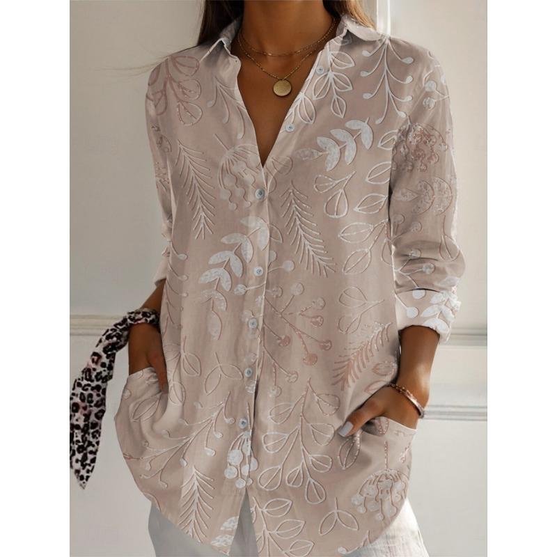 Women's Shirts leaf Graphics Blouse  Lapel Neck Blouse Women's Long Sleeve Shirts Womens Clothes Female Clothing