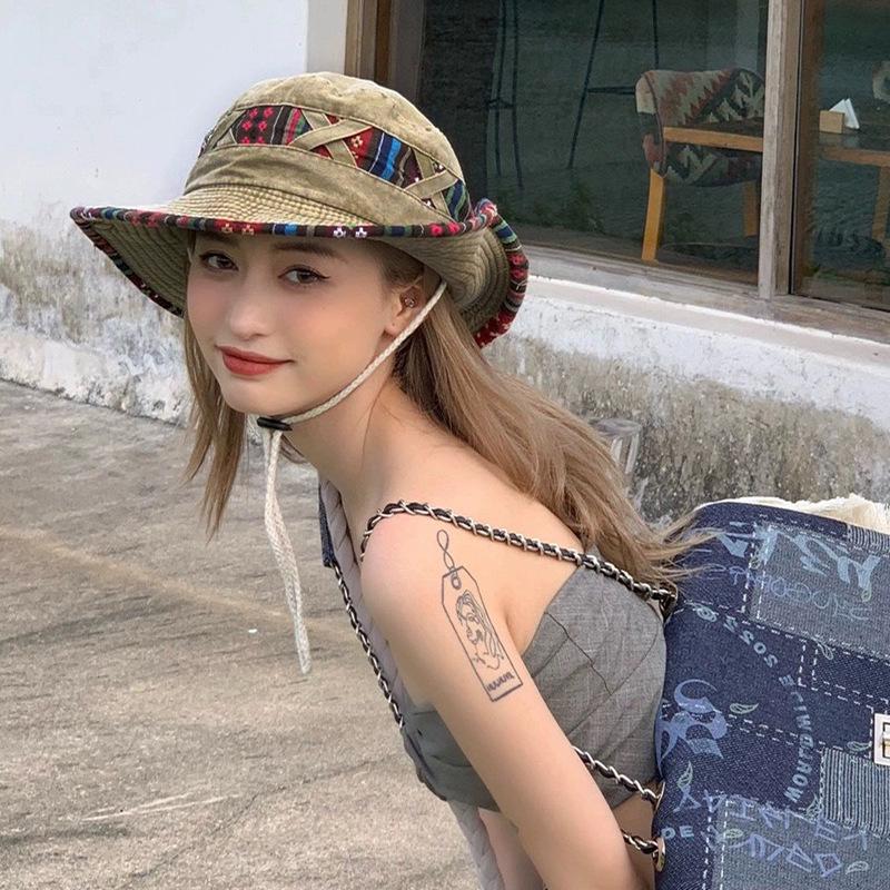 Ethnic Style Retro Outdoor Fisherman'S Hat Men'S And Women'S Drawstring Leisure Niche Sunshade Mountaineering Hat