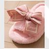 Open-toe Plush Slippers, LOVE Bow Women's Home Slippers, Wooden Floor Cotton Slippers, Plush Slippers