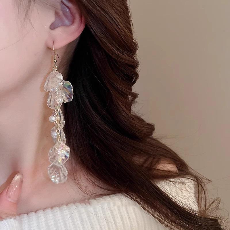 Romantic Imitation Pearl Earrings Fashion Transparent Shell Tassel Drop Earrings for Women Girls Charm Jewelry Accessories