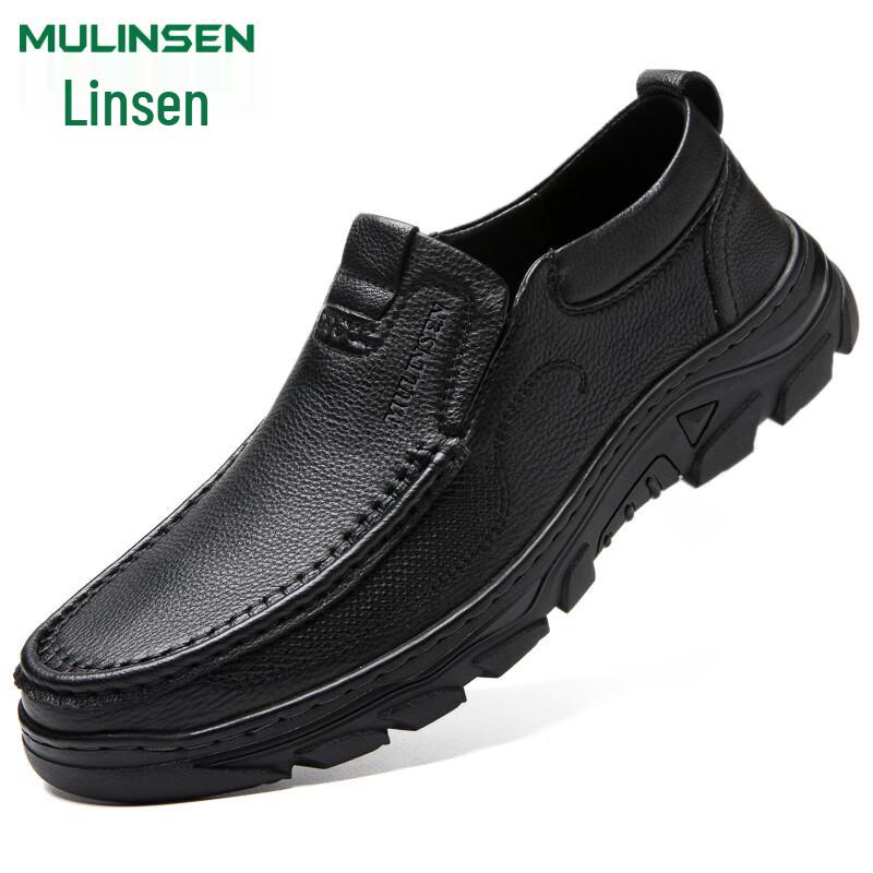 MULINSEN Men s Leather Business Casual Slip-on Shoes 41