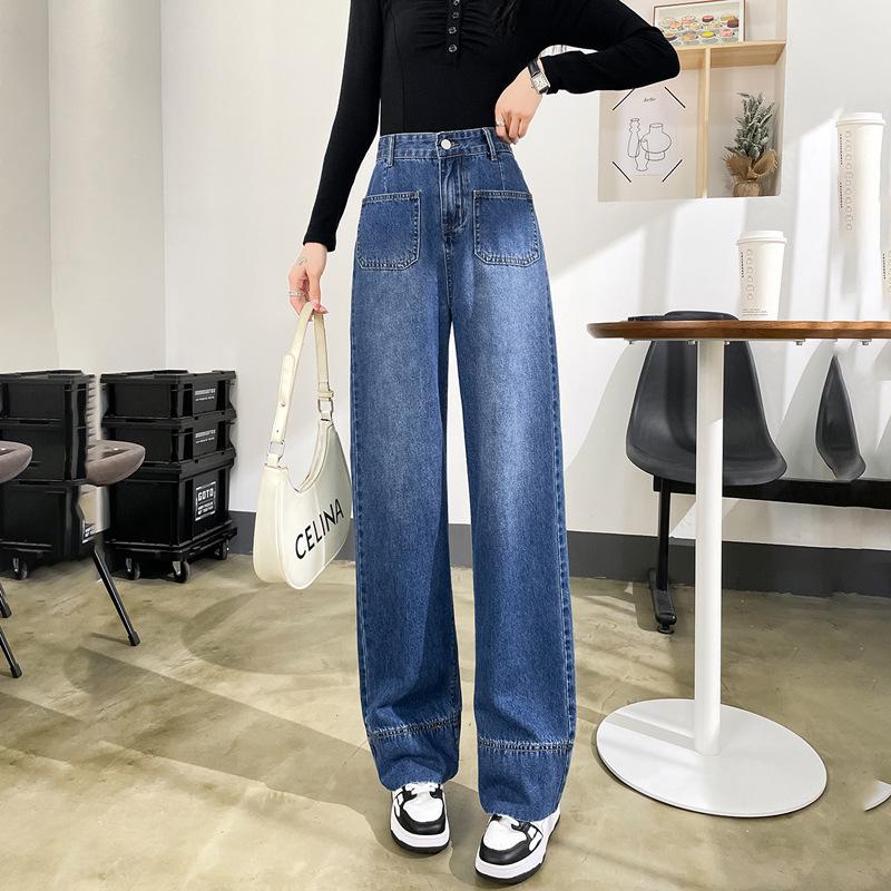 

Женские винтажные широкие джинсы с высокой талией – новые модели на весну и осень, свободный крой, облегающий, длина до пола, прямой нишевый дизайн. M