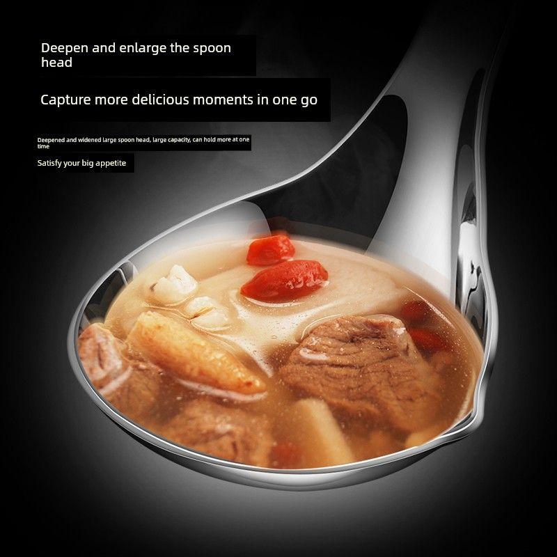 304 Stainless Steel Spoon for Home Use, Large Soup Spoon with Long Handle, Wall-Mounted Spoon, Deepened and Thickened Porridge Spoon, Soup Spoon