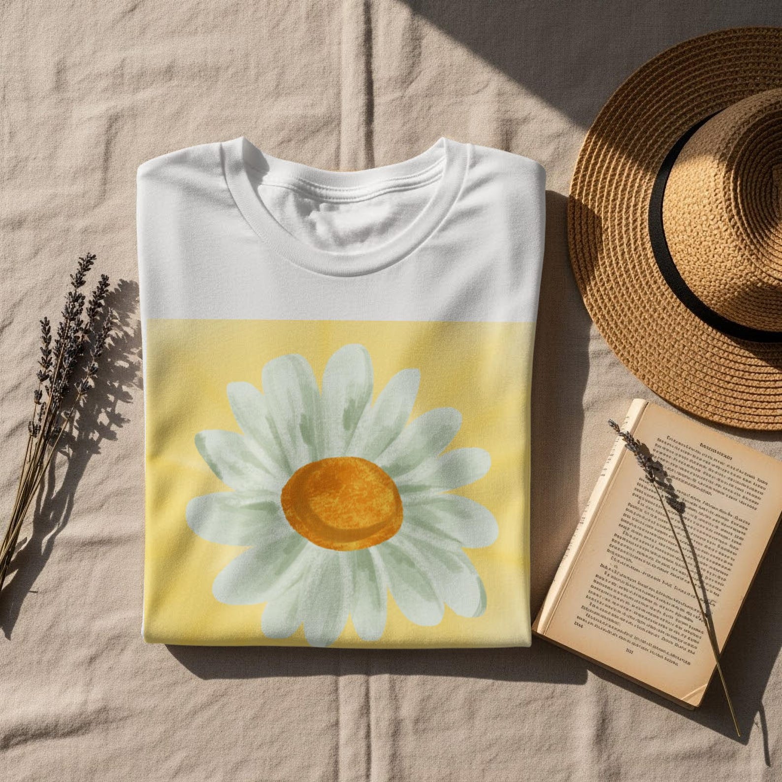 Daisy Floral Watercolor T-Shirt, Cottagecore Nature Top 3XL