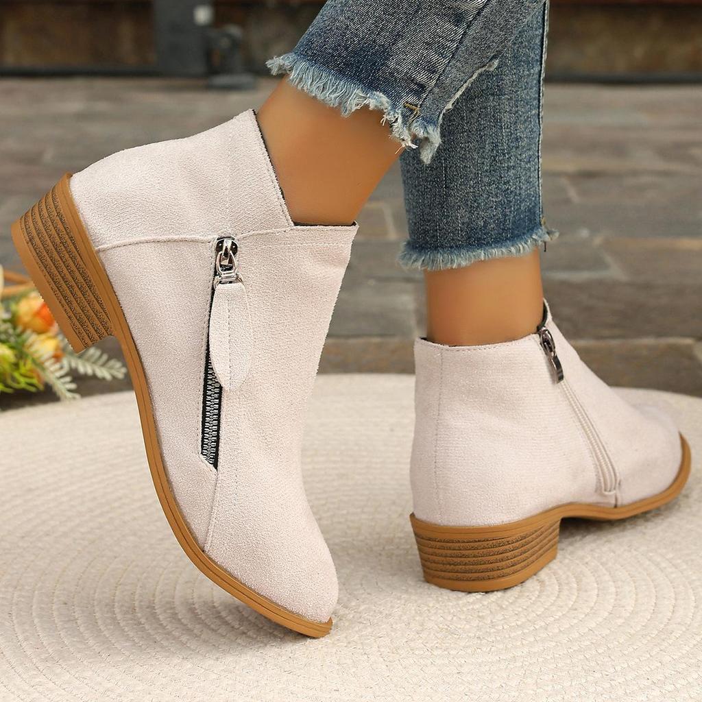 Women's Plus Size Suede Boots Casual Short Tube Low Heeled Pointed Zipper Martin Boot Knight Shoes 36-43