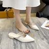 Fashion New Women's Designer Pointed Toe Mirror Silver Leather Slippers Women Crystal Band Shoes Outdoor Slides Low Heel Mules Sandals