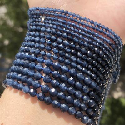 Små naturliga blå safirpärlor runda 2 3 4 mm facetterade stenpärlor för smyckenstillverkning Halsband Armband DIY-tillbehör