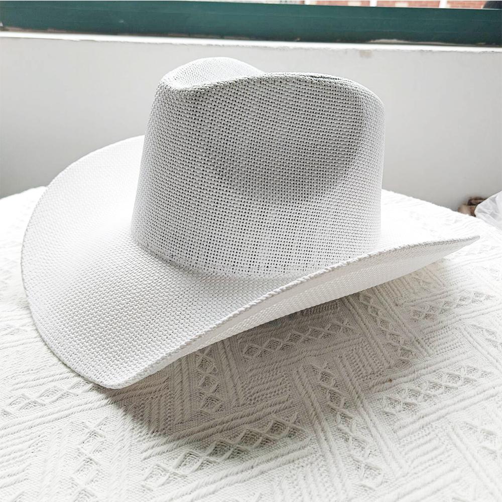 Cowboy Hat Summer Straw Hat 2026Unisex Cowboy Hat Blue Painted Jazzy Cowboy Straw Hat Wide Brim Hat Party Cowboy Hat S56-58cm