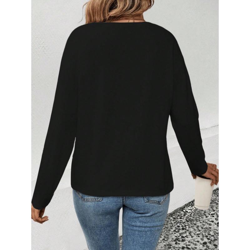 Women Casual Comfortable V Neck Long Sleeve Heart Print T Shirt