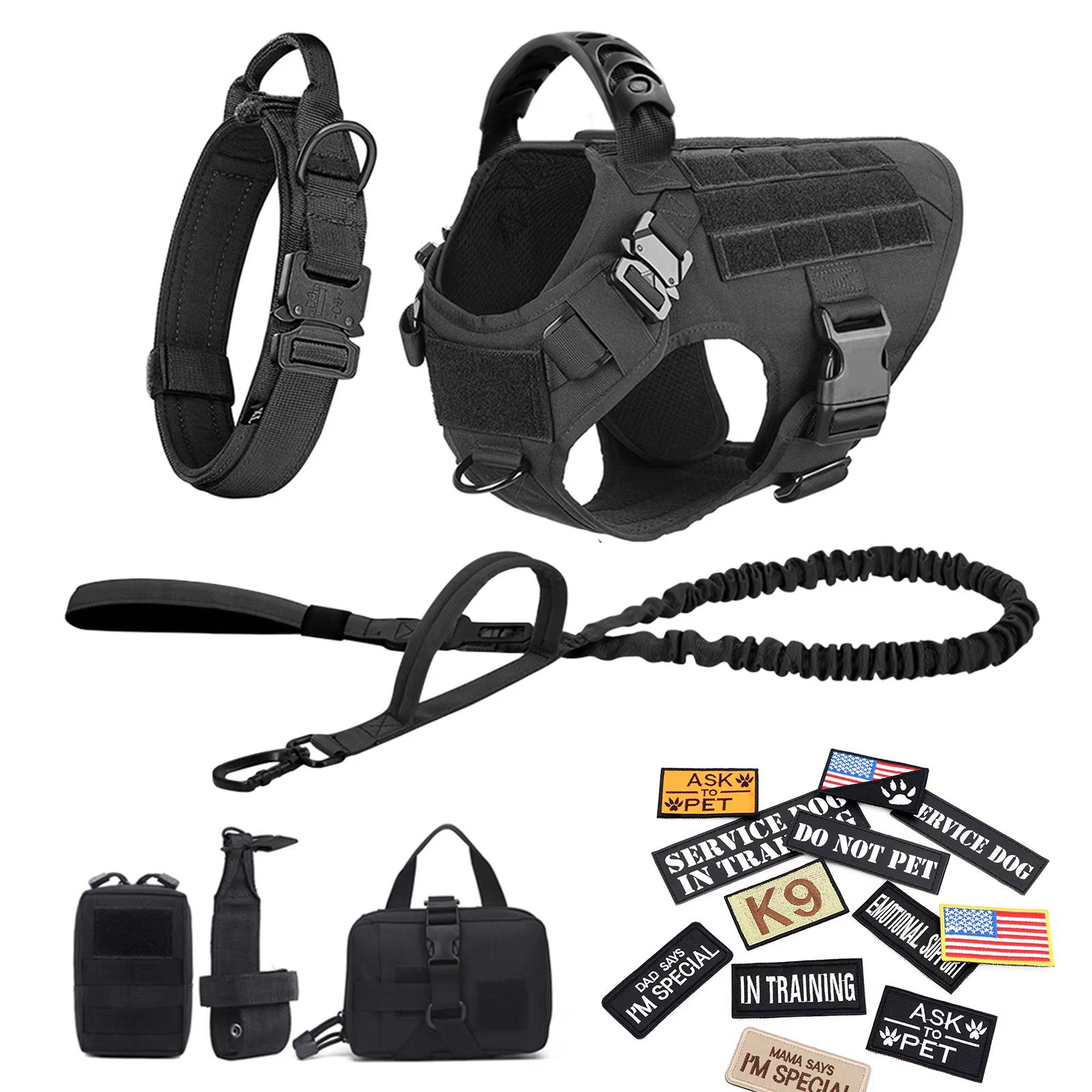 Ham Militar pentru Câine Mare, Zgardă, Lesă, Set Genți, Patch-uri, Veste de Antrenament pentru Animale de Companie Malinois, Hamuri Tactice pentru Câini, Accesorii (as the picture,XL)