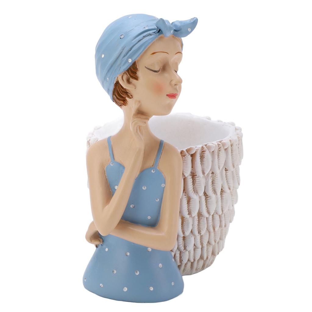 Blaue Mädchenstatue Stifthalter Glattere Linien Exquisite Details Niedliche Form Skulptur Figur Ornament für Geschenk Heimdekoration