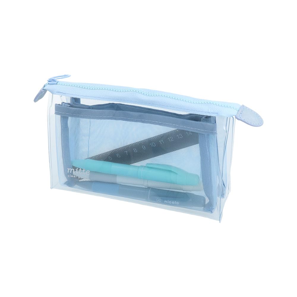 Stationery Clear Mesh Gusset Mitte Blue S2337002 Sun-Star Pouch, Soda,