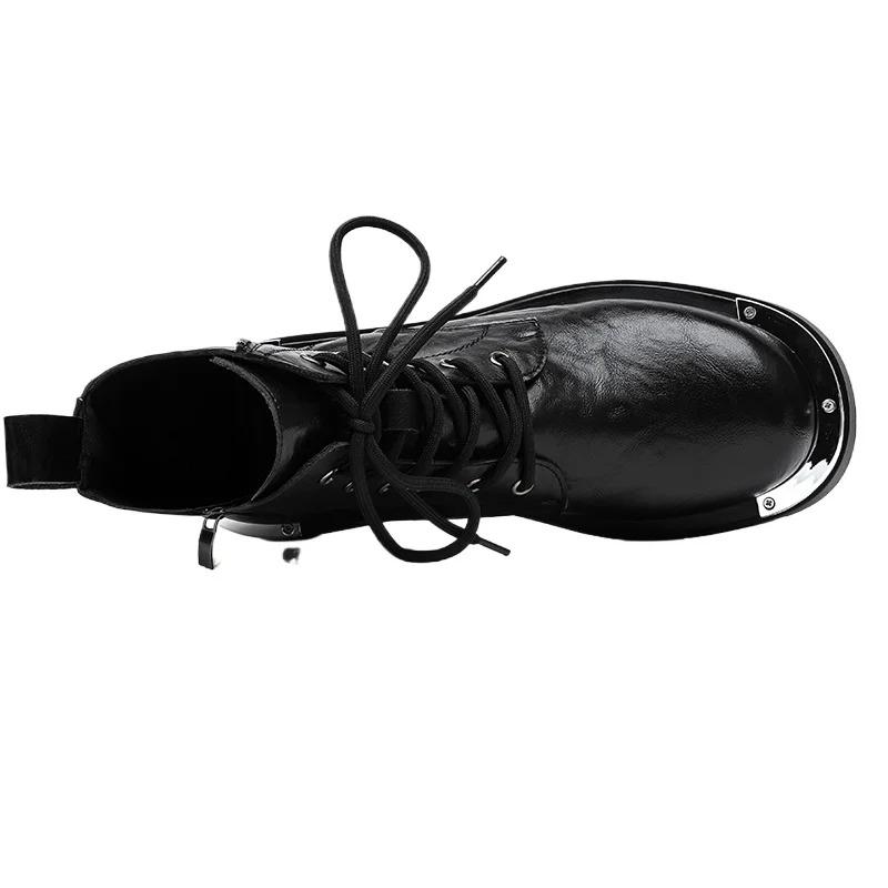 Fashion High Quality Men's Casual Leather Thick Bottom Boot Fashion Outdoor Non-slip Designer High Top Work Ankle Boots Motorcycle Shoes