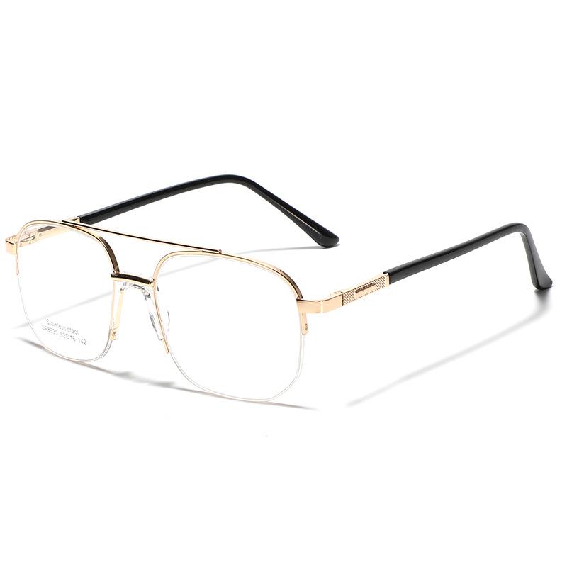 Glasses Half Frame Metal Double Beam Square Glasses Frame Male Saddle Nose Pad Commuting Simple Flat Glasses Female