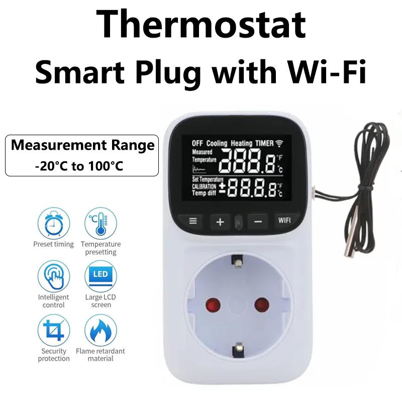 WIFI Digital Thermostat Socket 16A Outlet Plug Remote Temperature Controller Switch Cooling Heating 2M Temperature Sensor