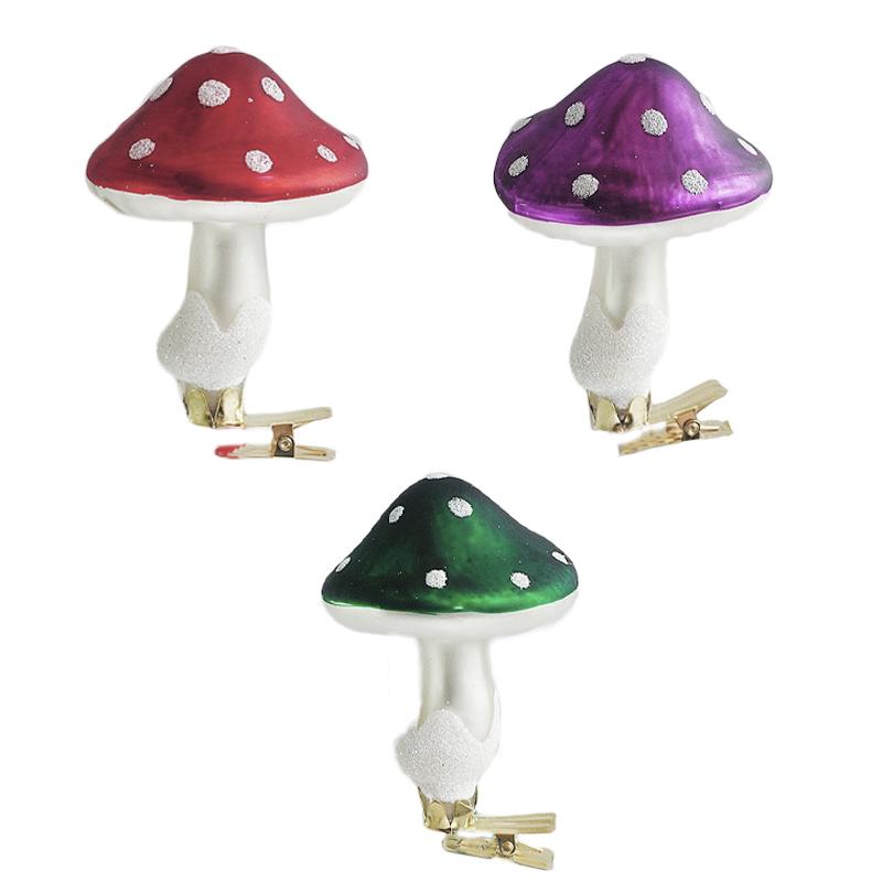 Glass Red Mushroom Clip Christmas Tree Ornaments Decorations for Home Mushroom Christmas Baubles New Year 2024