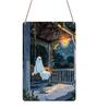 2D Flat, 1pc Decorative Sign & Plaque, Halloween Cartoon Ghost Swing Aluminum Sign, Halloween Wall Decor for Haunted House, Party, Home, Bathroom