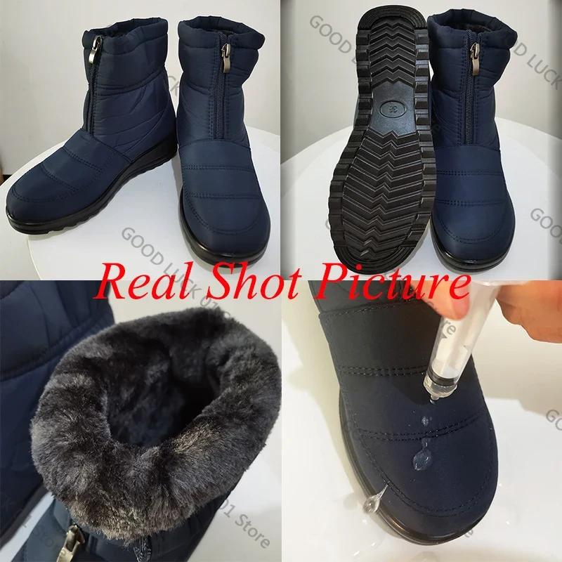 Fashion Waterproof Snow Boots for Women 2025 Winter Warm Plush Ankle Booties Front Zipper Non Slip Cotton Padded Shoes Woman Size 44