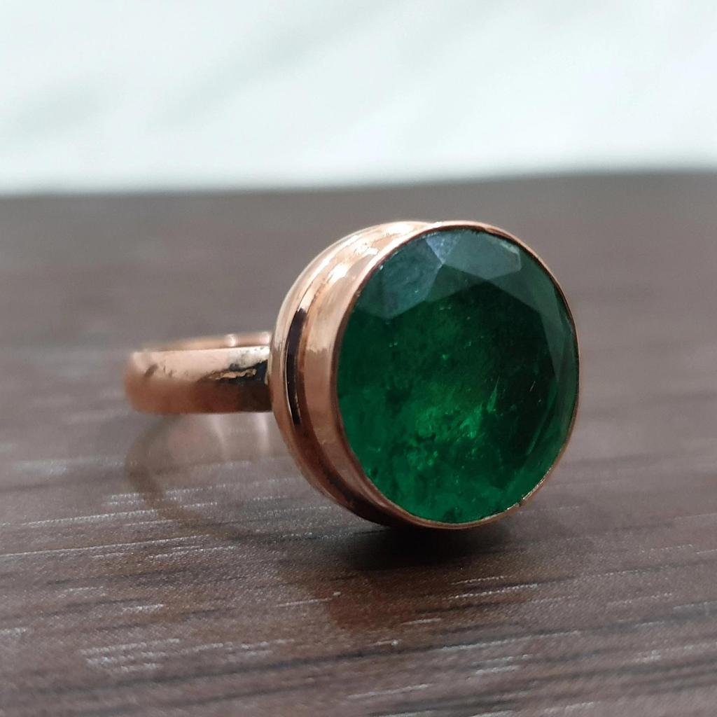 Round Cut Green Emerald 925 Sterling Silver Rose Gold Fill Ring Jewelry, Statement Gift Artisan Ring