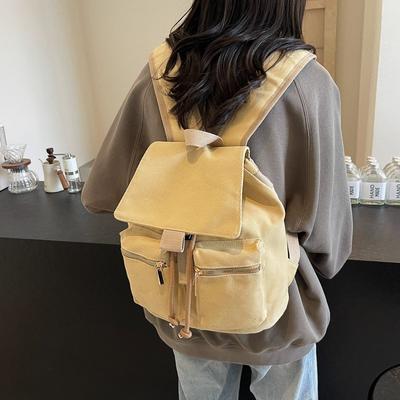 Retro Canvas Backpack Women's New Backpack Trendy Solid Color Casual Versatile Class Travel Schoolbag