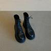 British Style Black Martin Boots Women's Round Head Thick Heel Thin Boots Thick-soled Strap Thin Short Boots