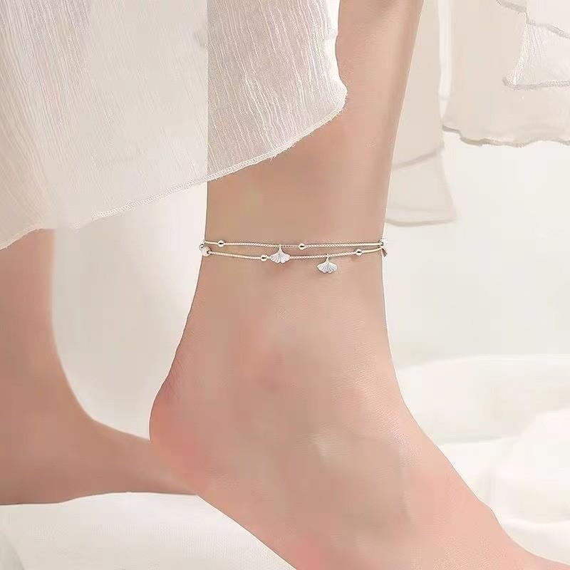 Sansheng Apricot Double-layer Anklet Simple Mori Sweet and Advanced Sense
