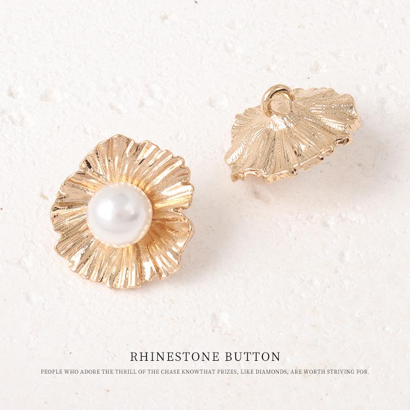 

5pcs Xiaoxiangfeng Metal Pearl Buttons High-End Exquisite Fashion Buttons Cashmere Coat Sweater Jacket Buttons 19mm gold