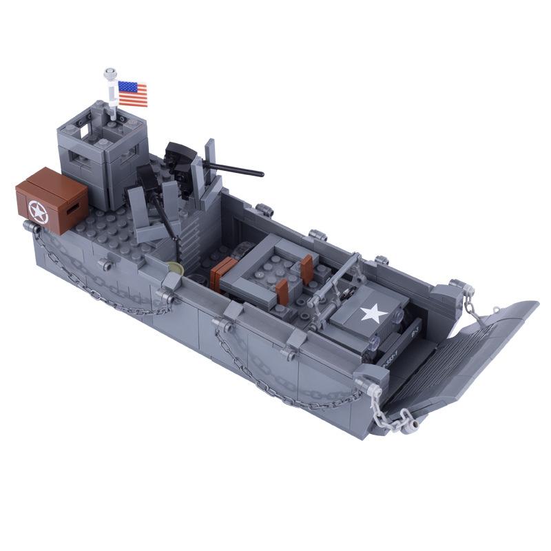 WWII Military Vehicles Building Block Set American Solider Figures Equipment Weapons LCM3 Navy Landing Craft MOC Mini Block Bricks QT011