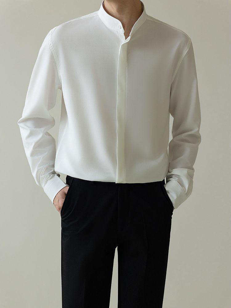 Men's Autumn Korean-Style Slim Non-Iron Ice Silk Long-Sleeve Shirt