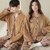 Autumn and Winter Coral Fleece Couple Pajamas Plus Velvet Baoli Age-reducing Plaid The Same Style Coffee Erotic Couple Can Wear Outside