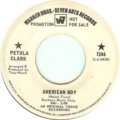 7inch Record PETULA CLARK - American Boy 7244 Warner Bros. -  1968 US Pop Used
