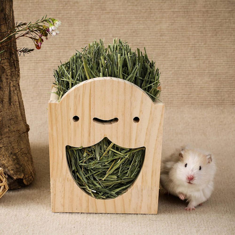 Bunny Chinchilla Cute Standing Wooden Rabbit Feeder Hay Box Hay Dispenser Stand Holder